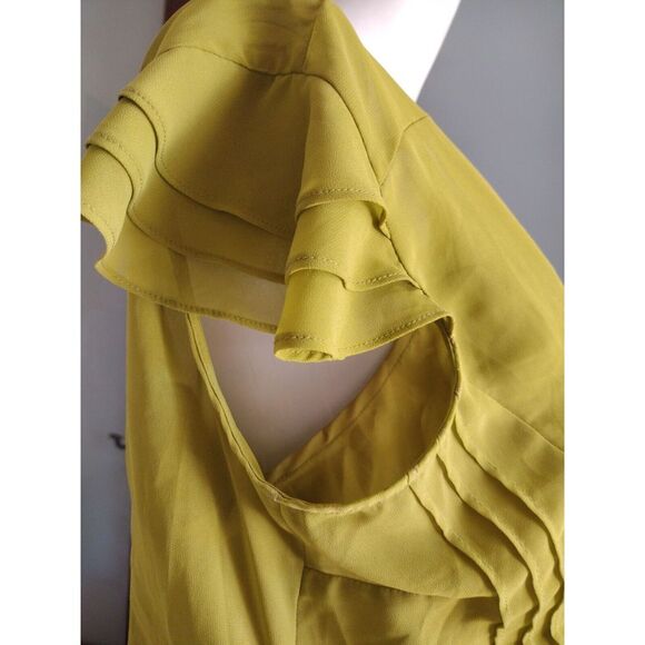 Worthington Blouse Women PL Green Ruffle Chiffon V Neck Top Office Career Formal - Picture 2 of 9